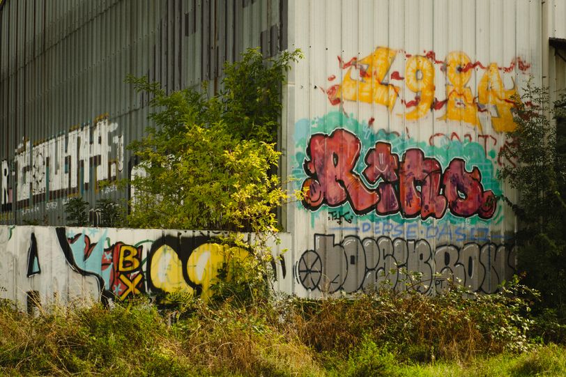 Tagged walls of a industrial shed