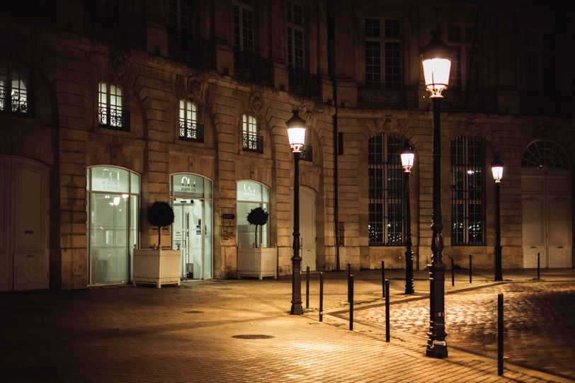 Empty street of Bordeaux in the night