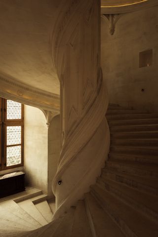 Inside a castle's spiral staircase
