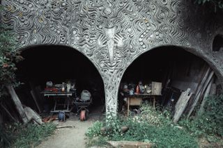 Customized shed with a drawing of someone having a joint