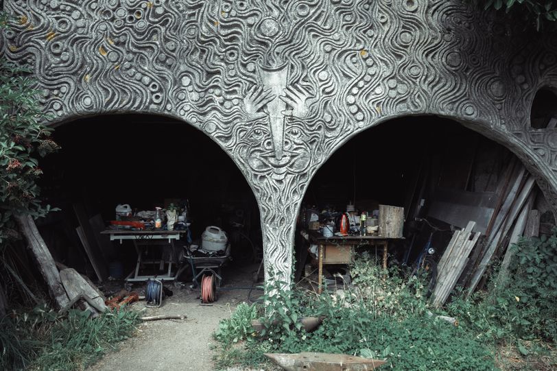 Customized shed with a drawing of someone having a joint