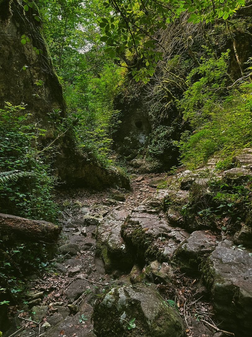Rocky path through a small canyon