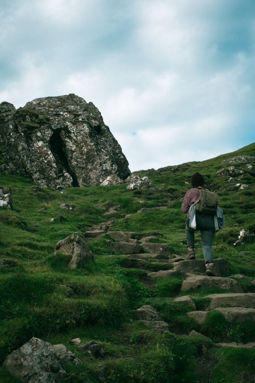 Natural stairs on a grass covered hill