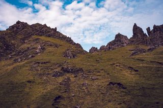 Top of a serrated mountain from below