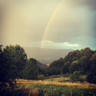 Rainbow over a green plain