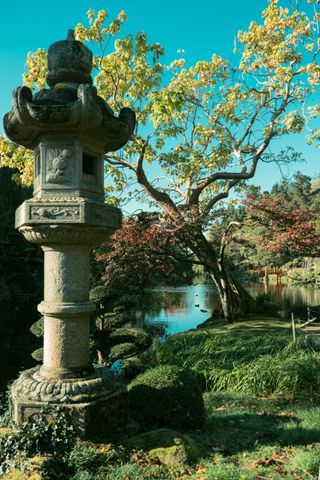 Asian floor lamp in an asian garden