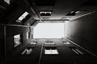 Inner courtyard viewed from bottom to top