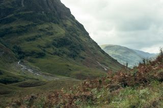 Landscape of the Highlands in Scotland with two massive mountains
