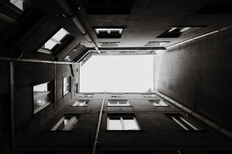 Inner courtyard viewed from bottom to top