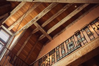View of a ceiling's wood framework