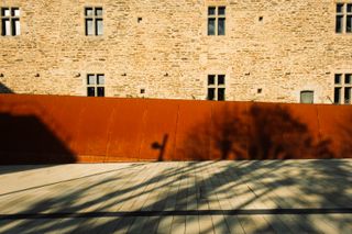 Front of a building with lines everywhere