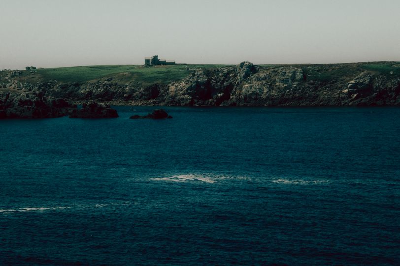A lone big house on a large island