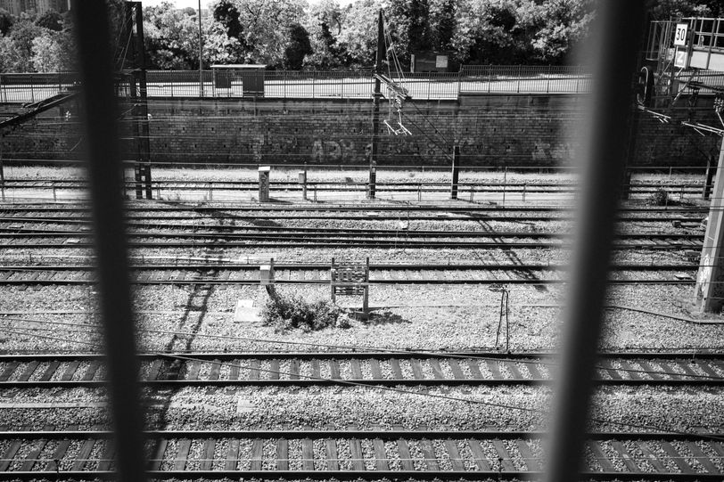 View of several railways behind bars