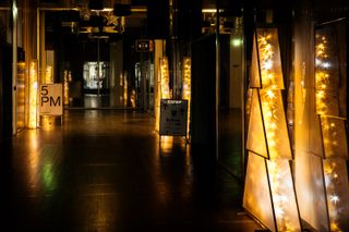 Dark and empty hallway of a mall during christmas