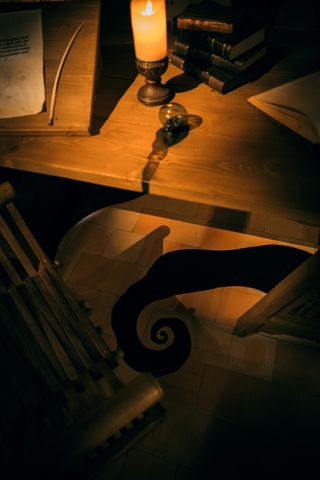 An ancient writing desk viewed from above