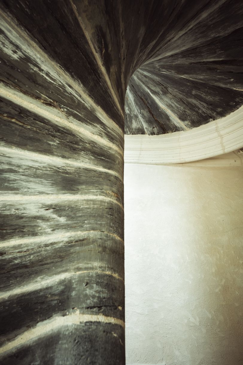 Close up on the central part of spiral stairs