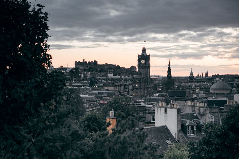 Cityscape of Edinburgh on sunset