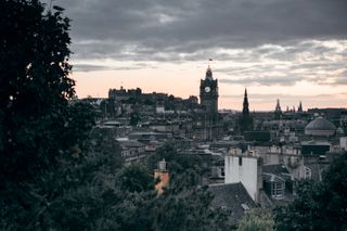 Cityscape of Edinburgh on sunset