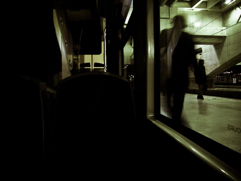 Barely lit train station platform