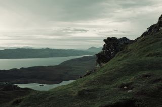 View from a high hill of the lochs and lands down below