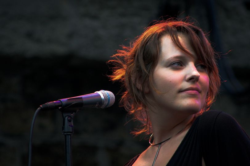 Close up of Wax Tailor's singer on stage