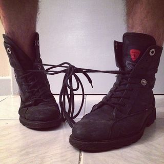 Wearing my shoes tied down to each other