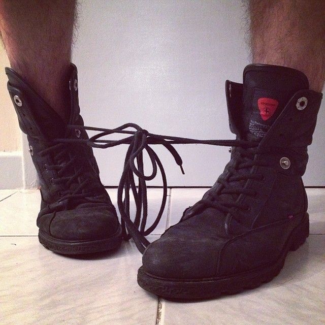 Wearing my shoes tied down to each other